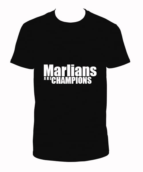 BLACK COLOUR "MARLIANS ARE CHAMPIONS" T-SHIRT